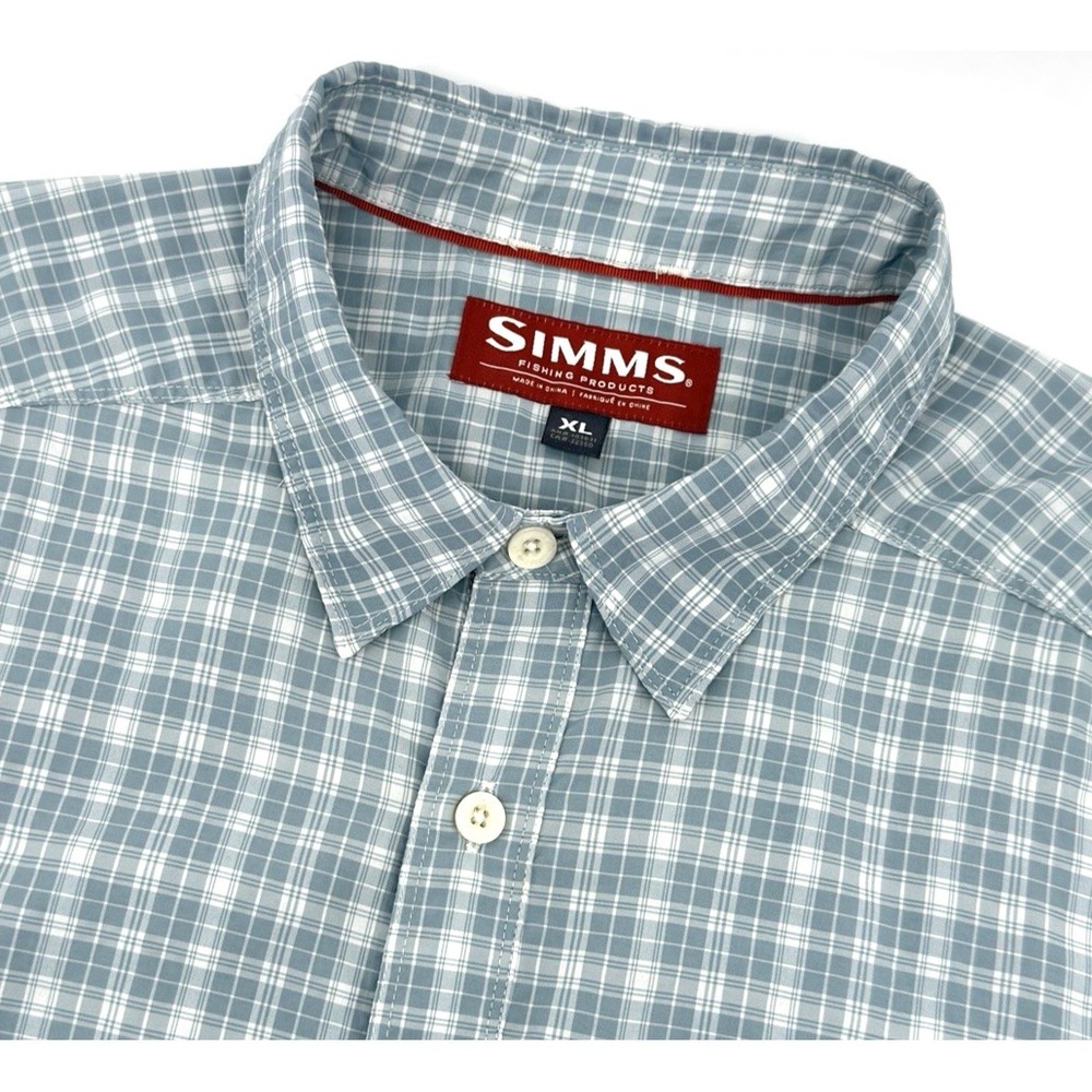 Simms Fishing Shirt Mens XL Plaid Button Up Long Sleeve Outdoor Nylon